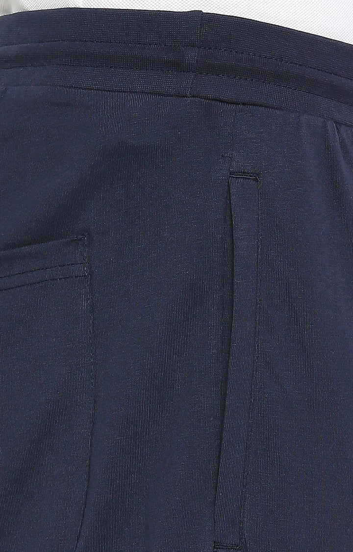 Men Premium Knitted Navy Cotton Trackpant - UnderJeans by Spykar