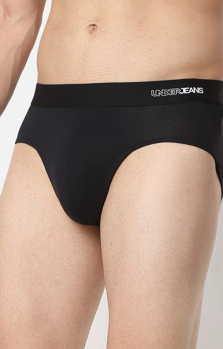 Men Premiums Black Micromodal Brief - UnderJeans by Spykar