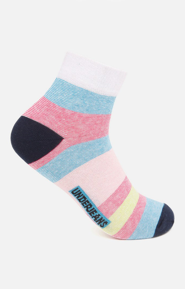 Men Premium Anthra Pink Yellow Ankle Length (Non Terry) (Pack of 3) Socks- UnderJeans by Spykar