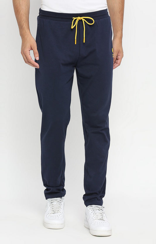 Men Premium Knitted Navy Cotton Trackpant - UnderJeans by Spykar