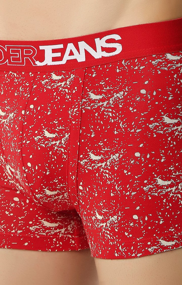 Men Premium Red Cotton Blend Regular Fit Trunk - UnderJeans by Spykar