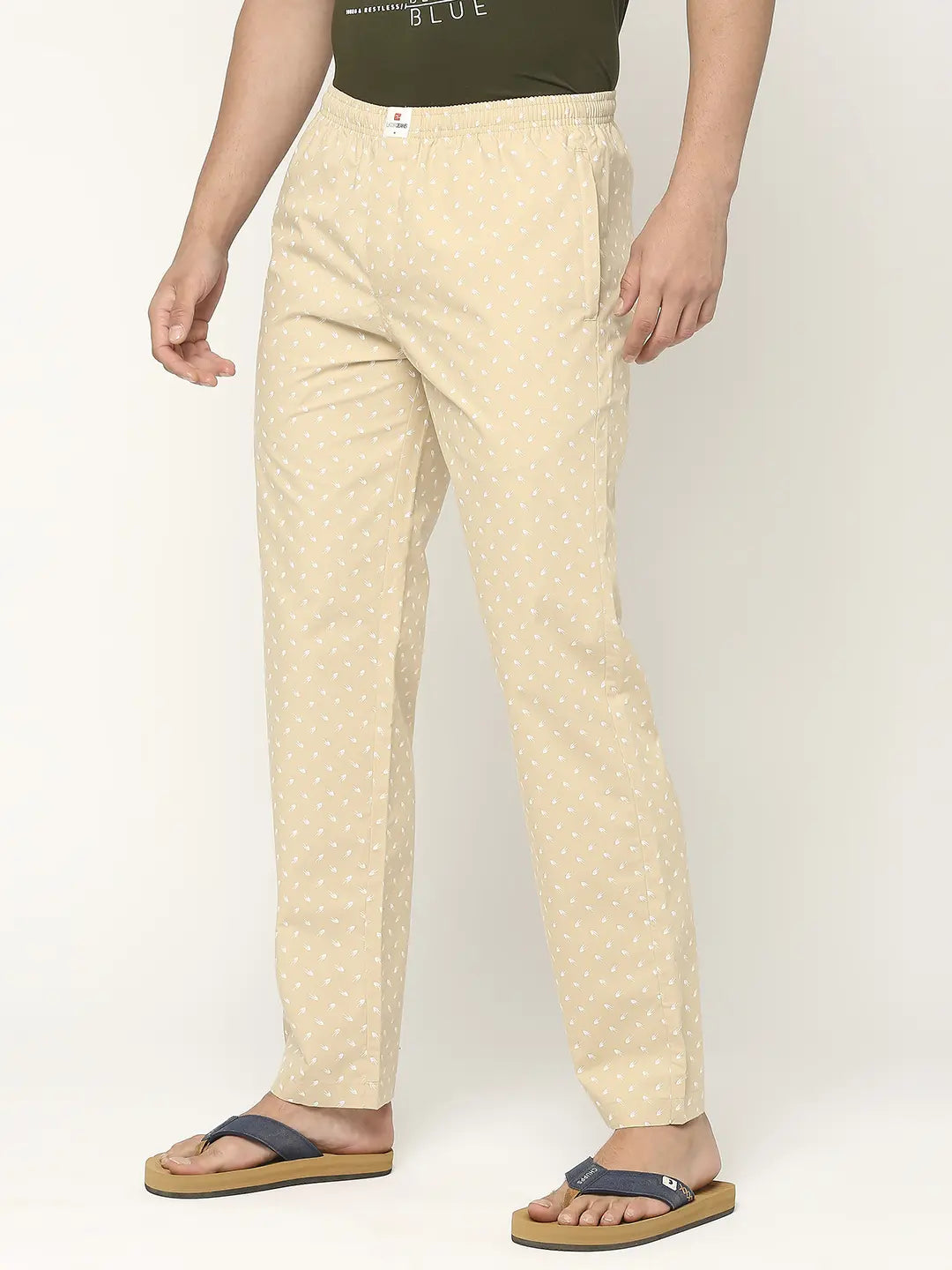 Men Premium Cotton Printed Beige Pyjama- UnderJeans by Spykar