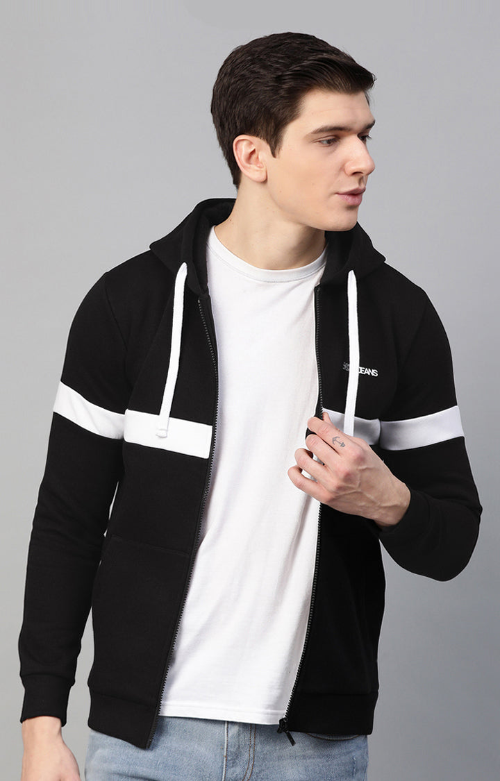 Black Cotton Solid Hooded Sweatshirts- UnderJeans by Spykar