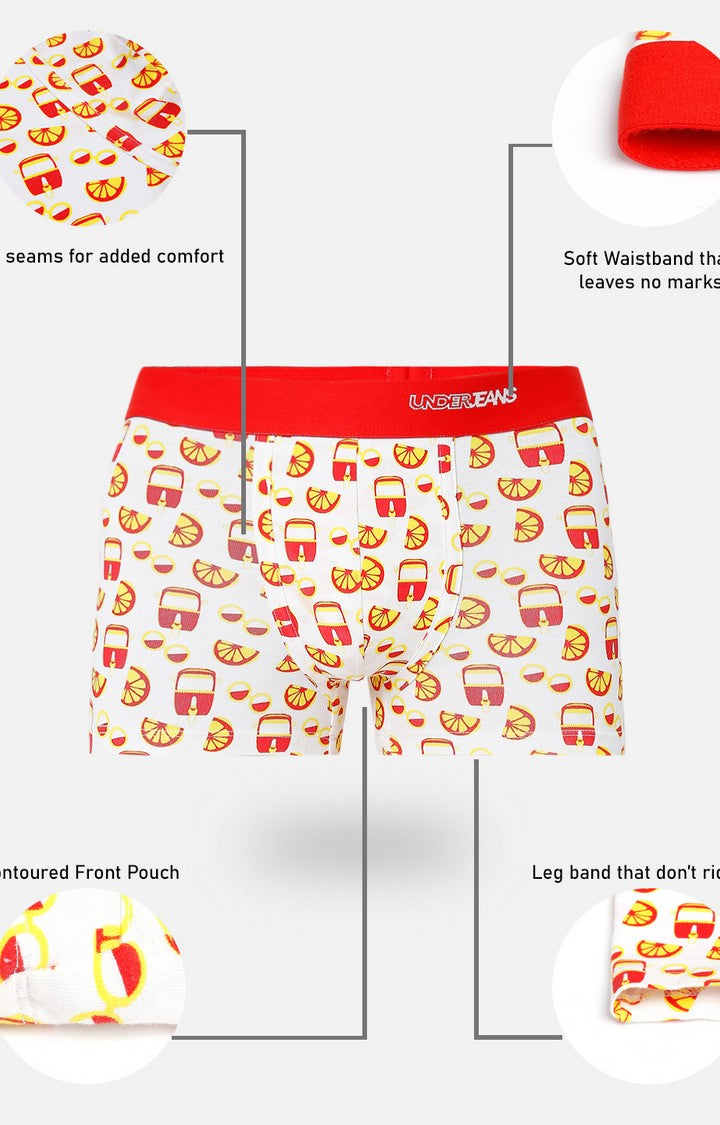 Underjeans by Spykar Men Premium Red Cotton Blend Printed Trunk