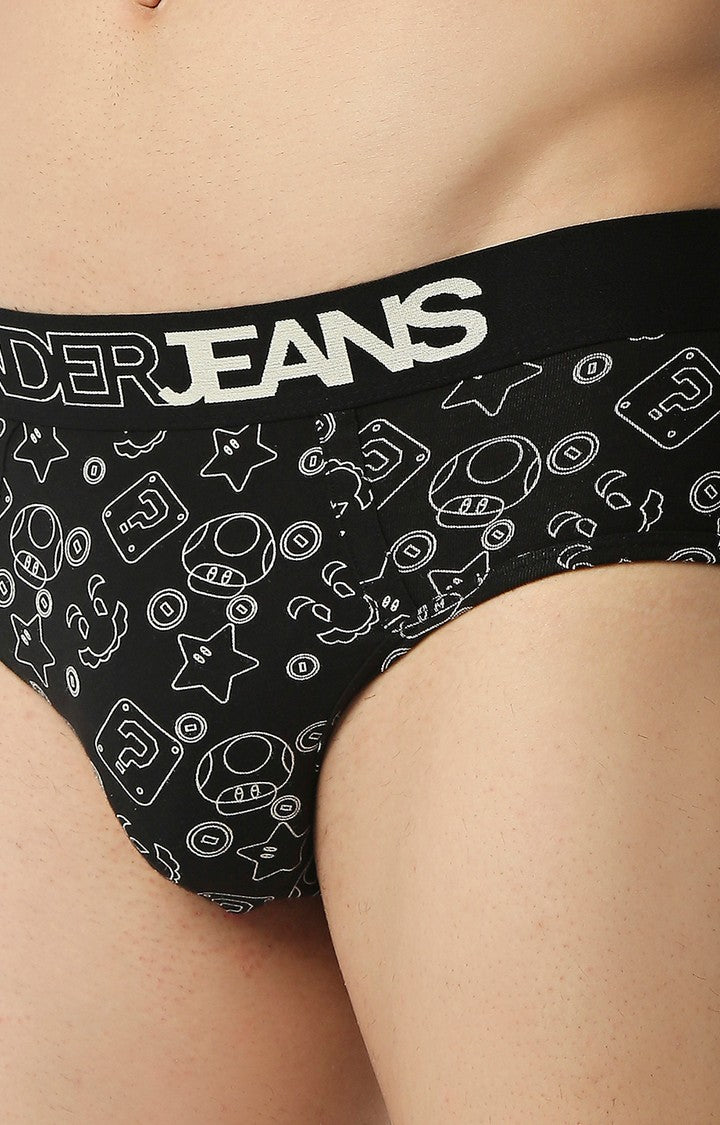 Men Premium Black Cotton Blend Regular Fit Brief - UnderJeans by Spykar