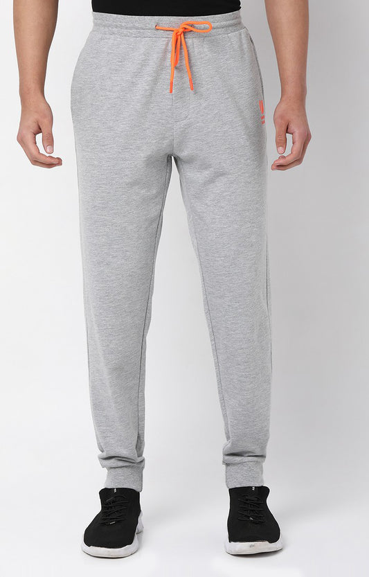 Men Premium Cotton Blend Knitted Grey Trackpants- UnderJeans by Spykar