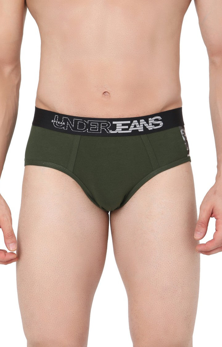 Underjeans by Spykar Men Premium Bright Green Cotton Blend Brief