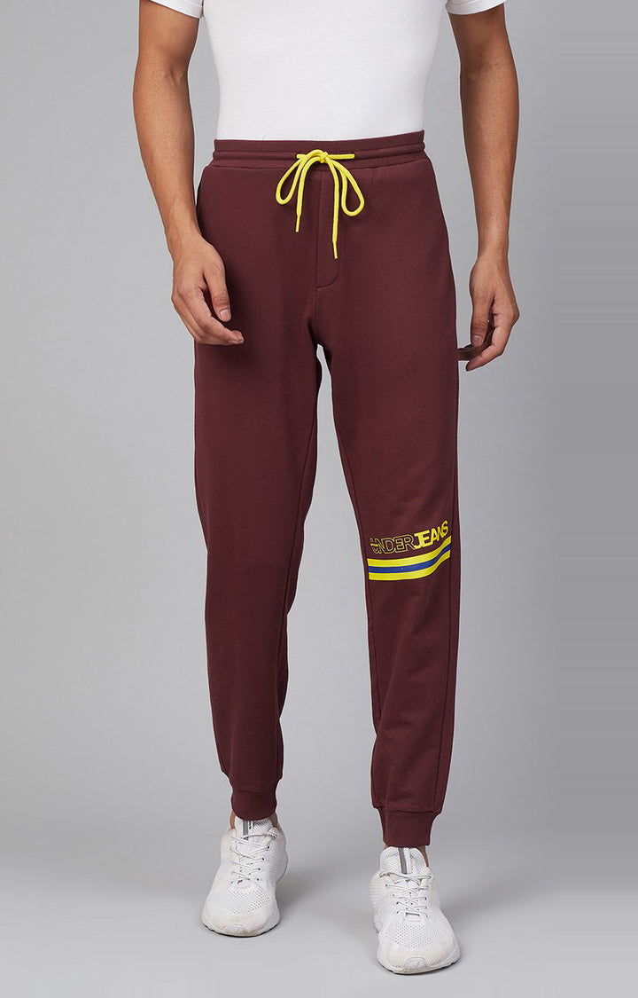 Maroon Cotton Blend Solid Trackpants- UnderJeans by Spykar