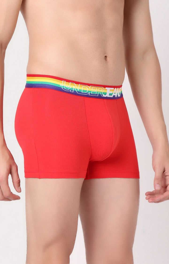 Men Premium Red Multi Cotton Blend Trunk- UnderJeans by Spykar