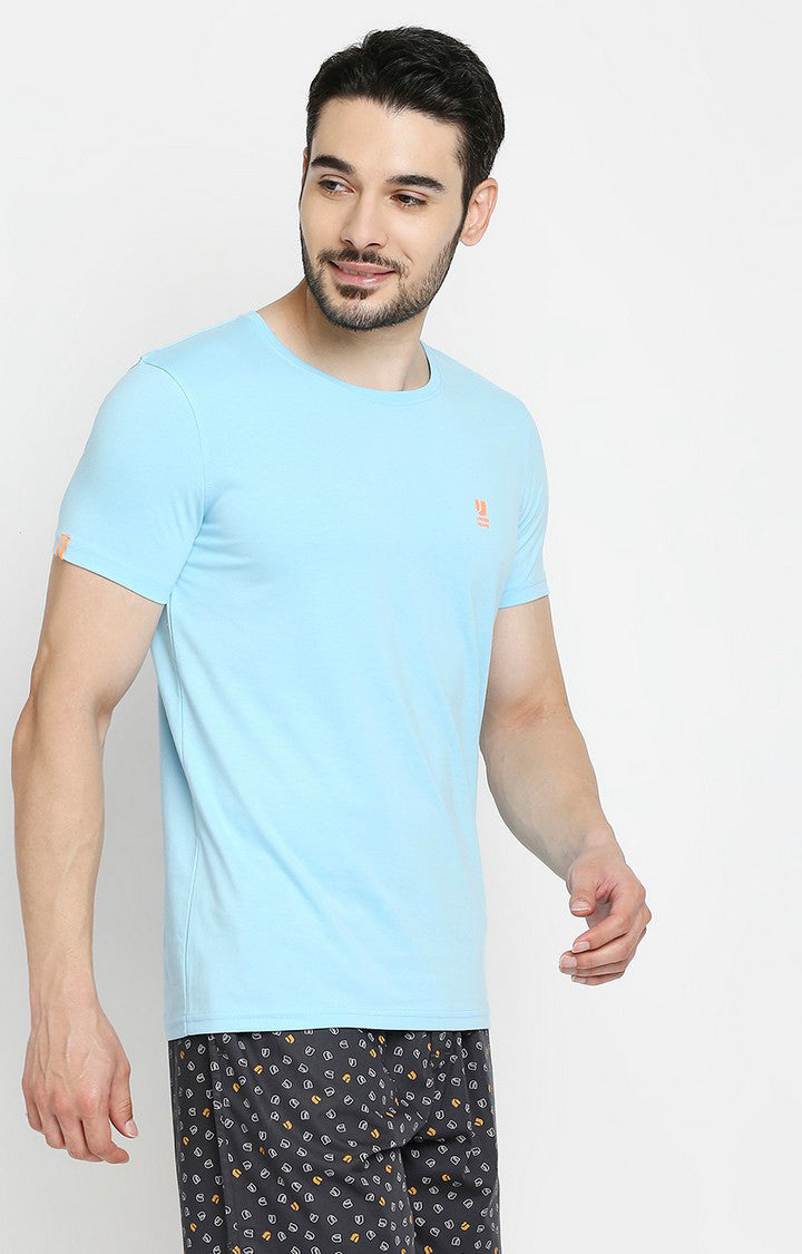 Men Premium Black & Blue Cotton Regular Fit Round Neck T-shirts - Pack of 2- UnderJeans by Spykar