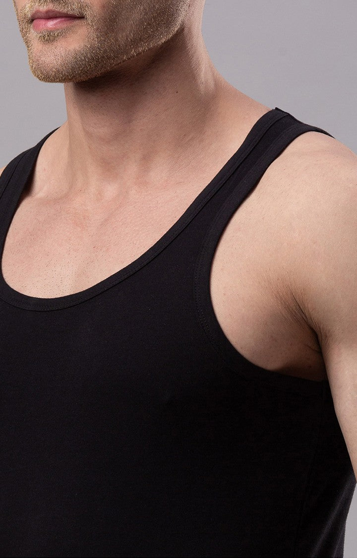 Black 100% Cotton Vest (Round Neck)- UnderJeans by Spykar