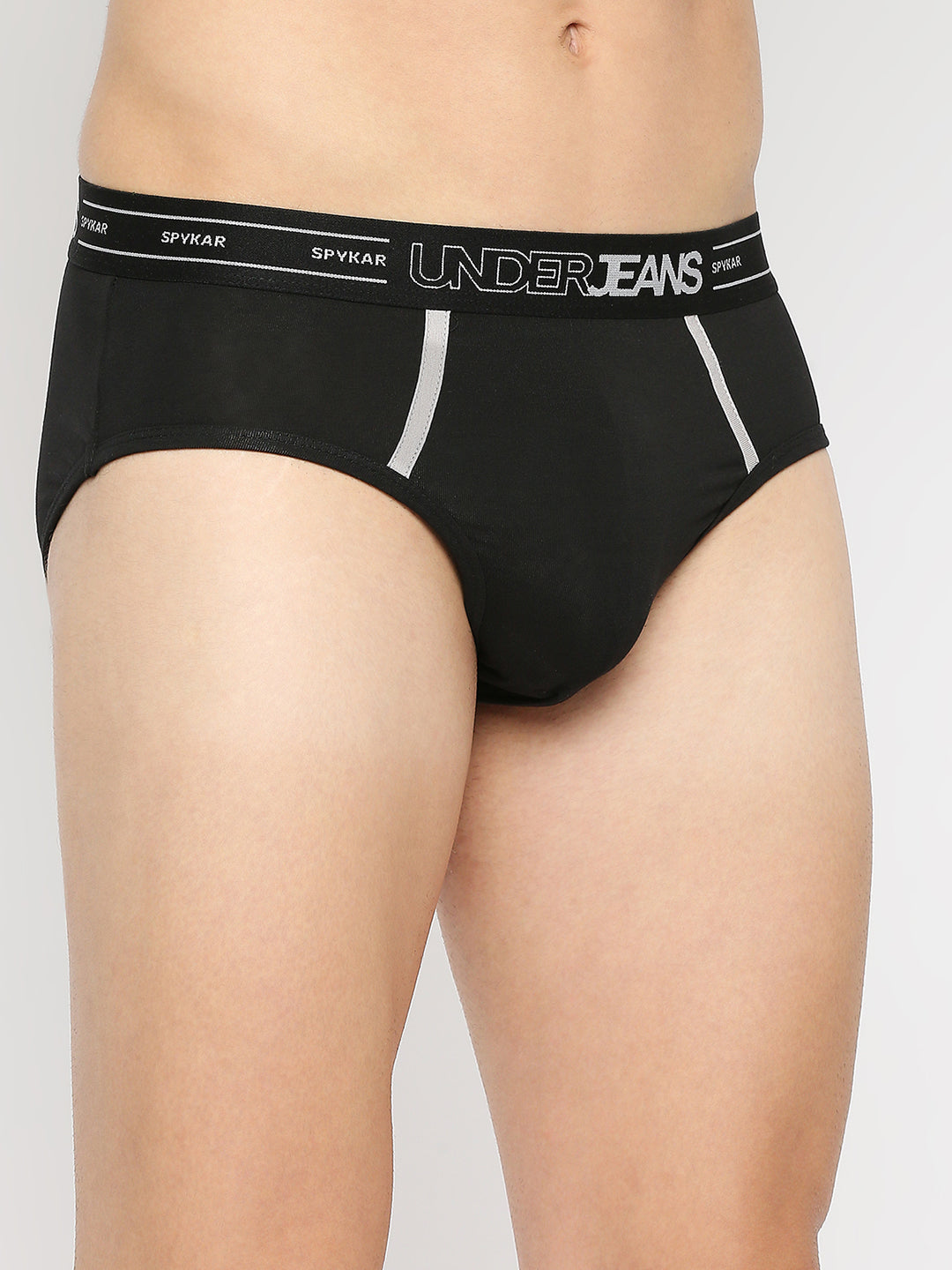 Men Premium Black Cotton Blend Brief - UnderJeans by Spykar