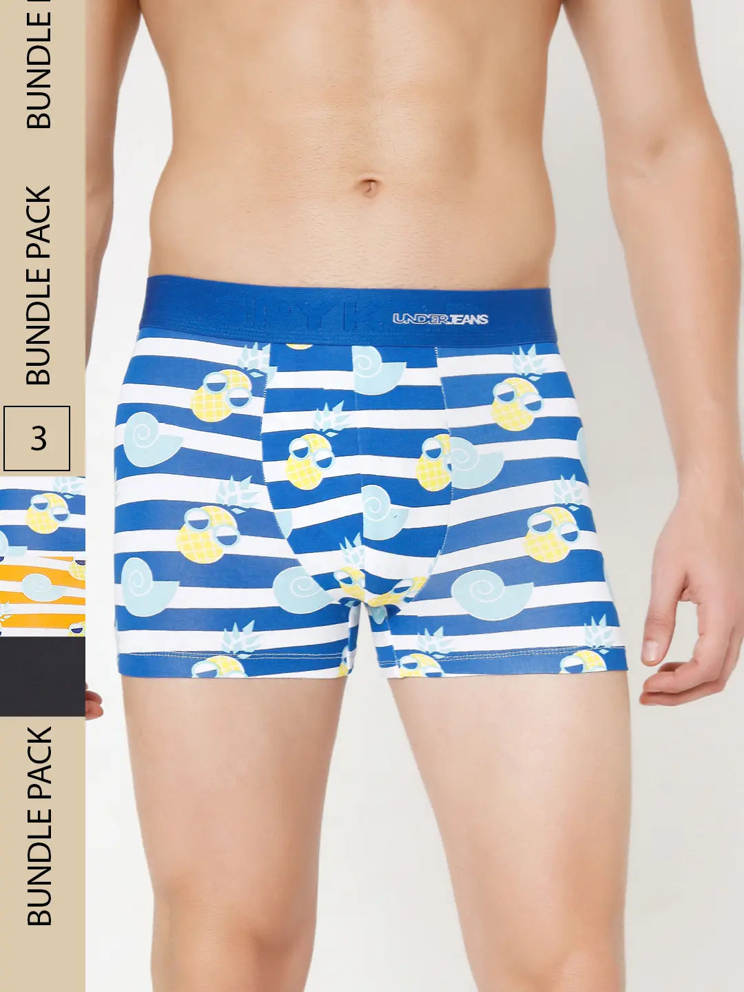 Men Premium Assorted Cotton Blend Printed Trunk - Pack Of 3- Underjeans by Spykar