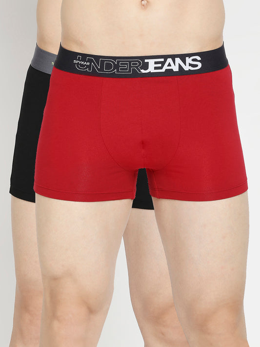 Men Premium Black & Maroon Cotton Blend Trunk - Pack Of 2- UnderJeans by Spykar