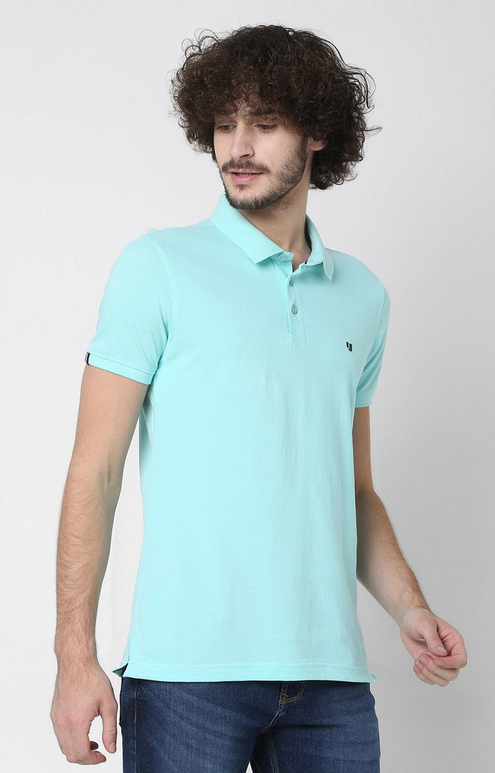 Men Premium Black Cotton Slim Fit Polo T-Shirt- UnderJeans By Spykar
