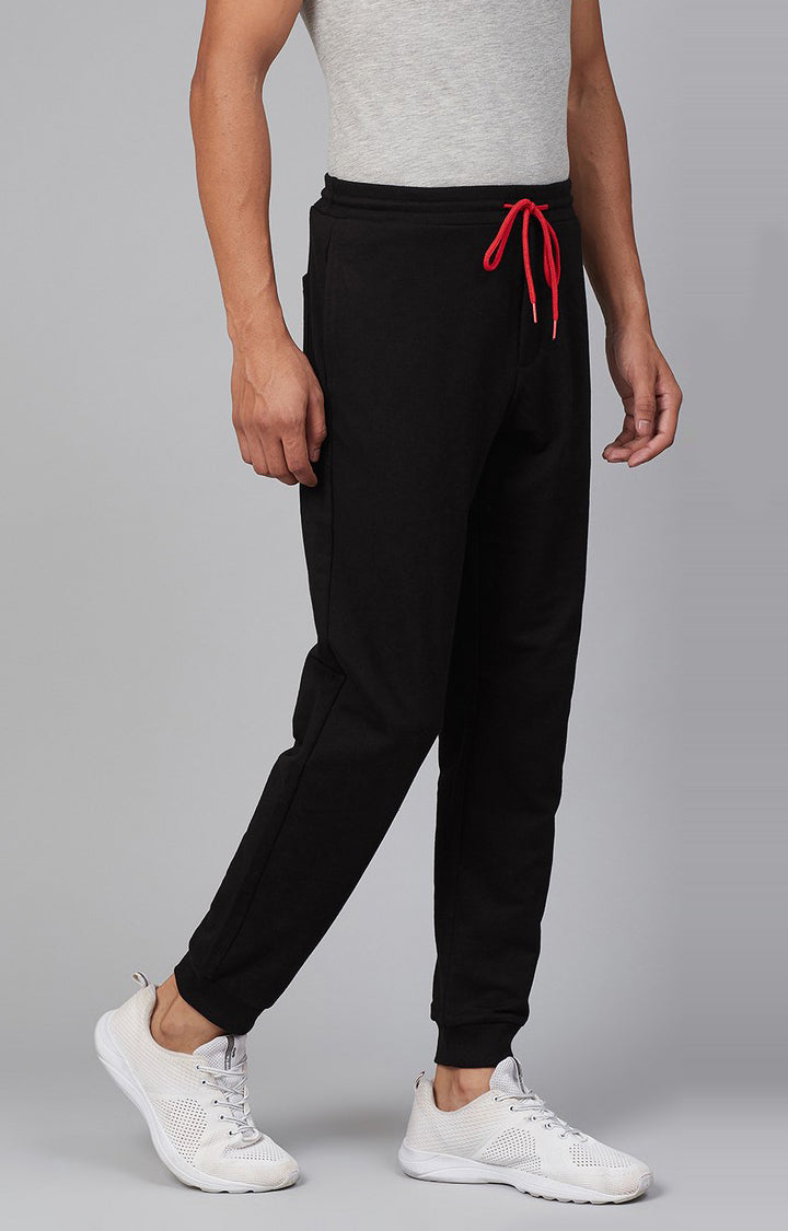 Black Cotton Blend Solid Trackpants- UnderJeans by Spykar