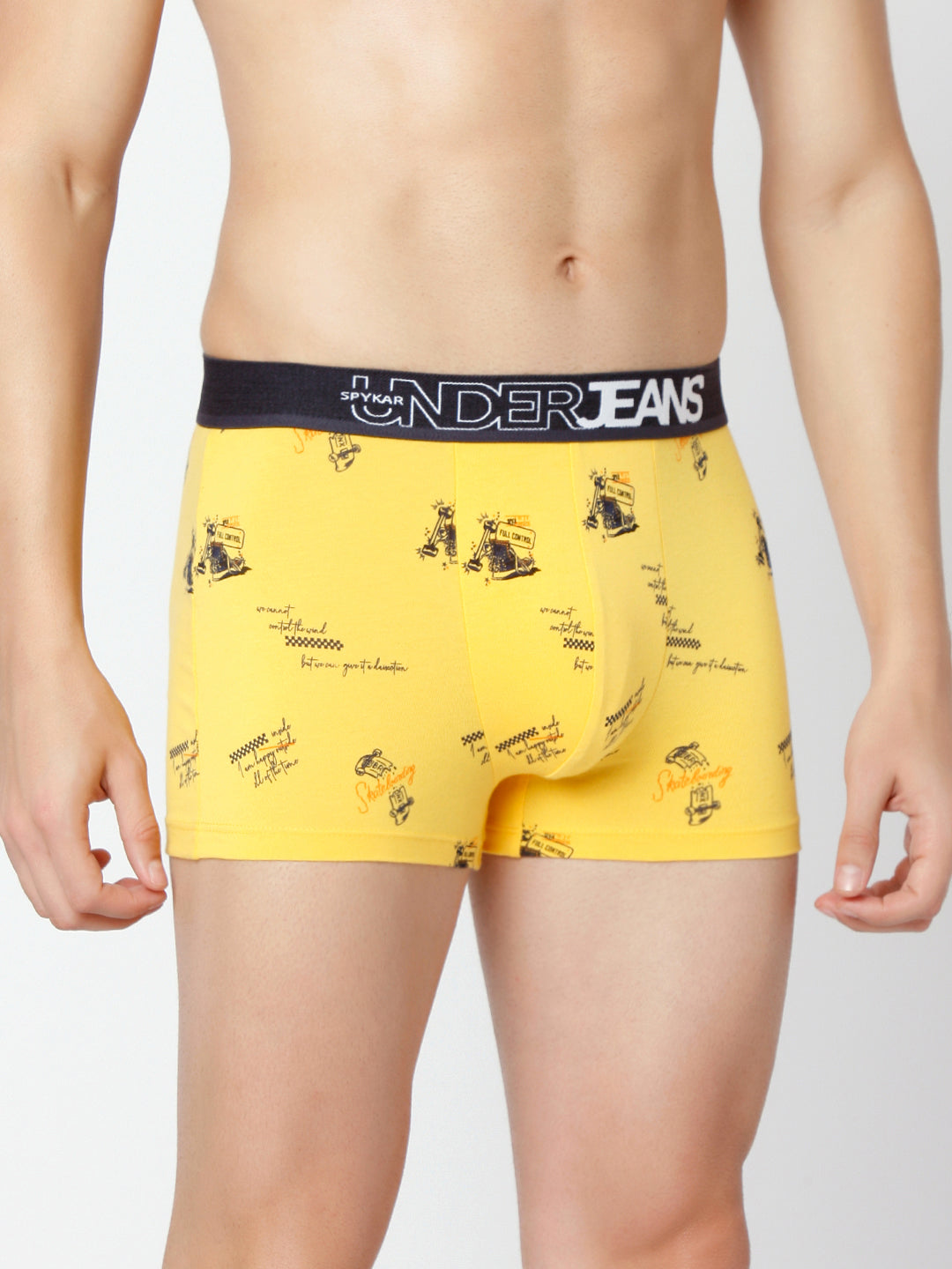 Men Premium White & Yellow Cotton Blend Trunk (Pack of 2)- UnderJeans by Spykar
