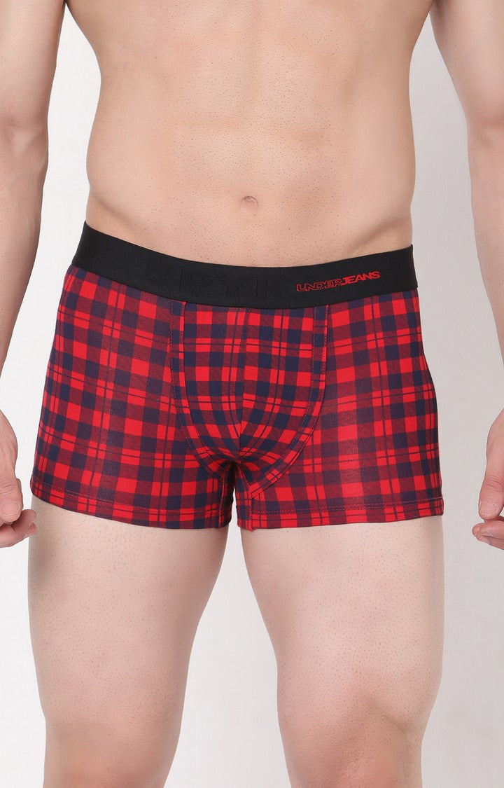 Men Premium Cotton Blend Blue-Check Trunk - (Pack of 2)- UnderJeans by Spykar