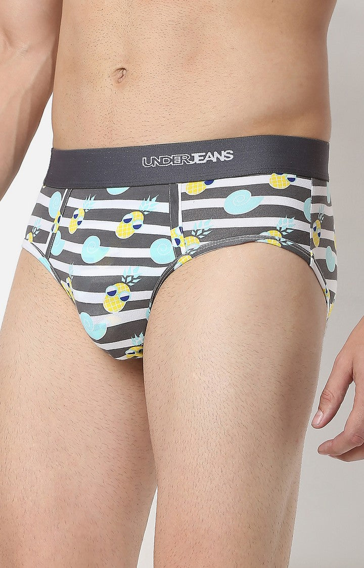 Men Premium Grey Cotton Brief - UnderJeans by Spykar