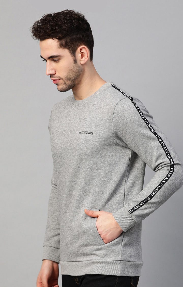 Grey Melange Cotton Solid Round Neck Sweatshirts- UnderJeans by Spykar