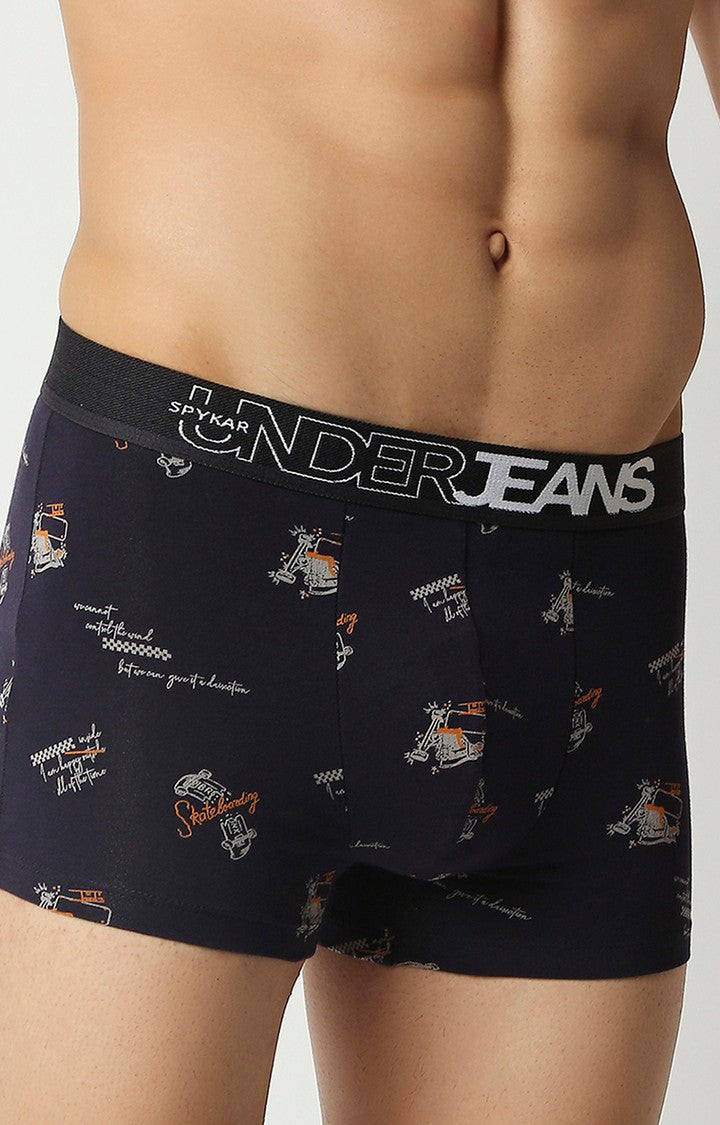 Men Premium Navy Blue Cotton Blend Regular Fit Trunk - UnderJeans by Spykar