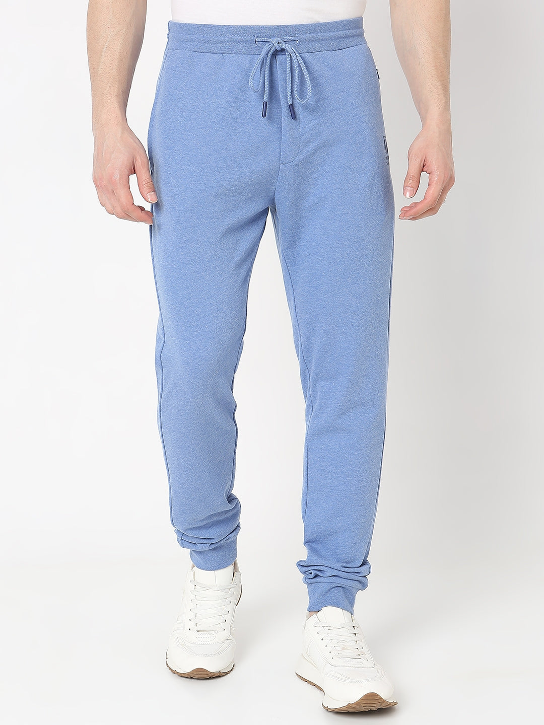 Underjeans by Spykar Men Premium Knitted Blue Melange Track Pant