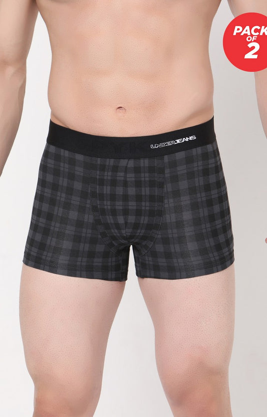 Men Premium Cotton Blend Black-Check Trunk - (Pack of 2)- UnderJeans by Spykar