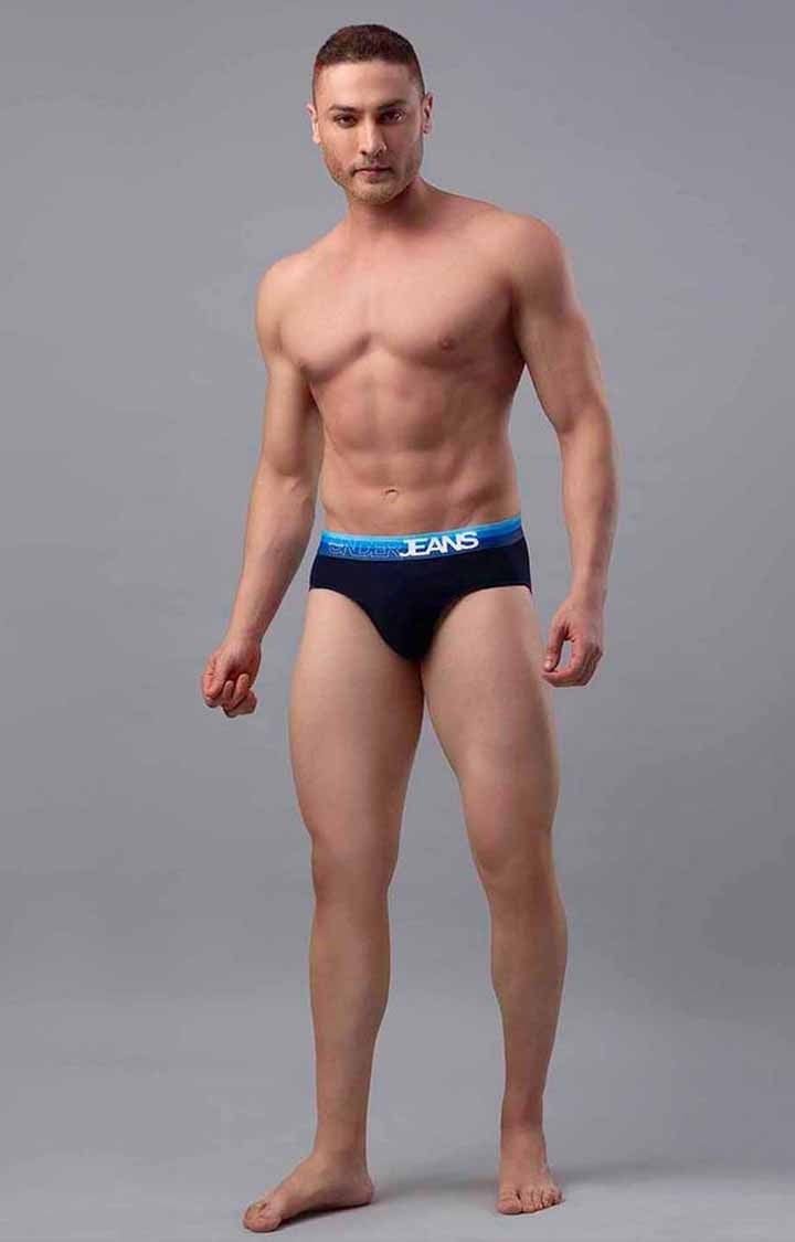 Navy Cotton Brief for Men Premium- UnderJeans by Spykar