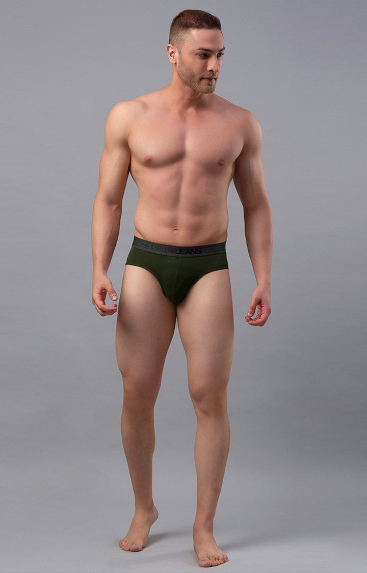 Olive Cotton Brief for Men Premium - (Pack of 2)- UnderJeans by Spykar
