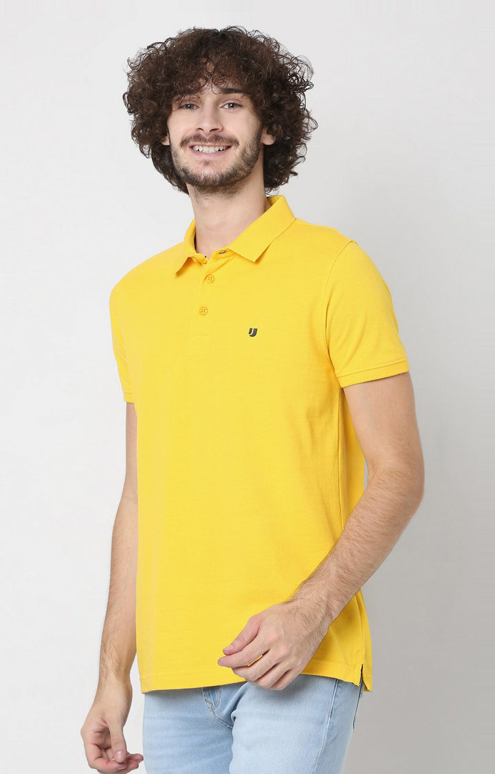 Men Premium Blue Cotton Regular Fit Polo T-Shirt - UnderJeans By Spykar