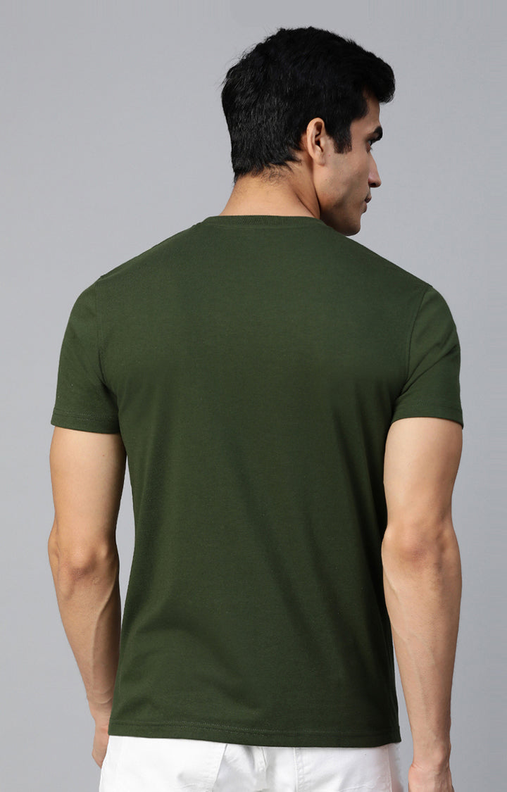 Olive Cotton Solid Round Neck T-Shirts- UnderJeans by Spykar