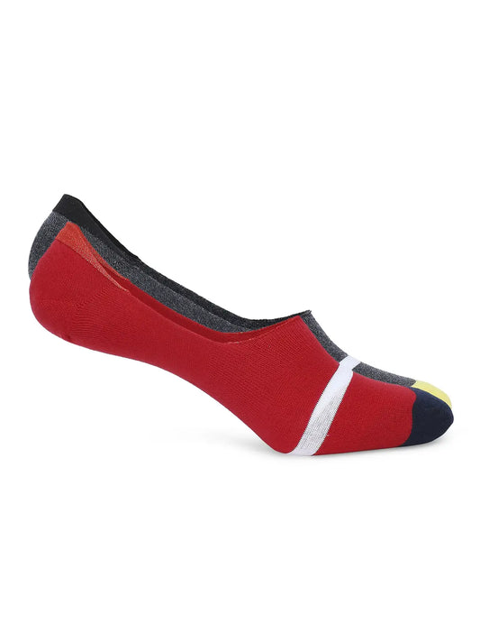 Men Red & Anthra Melange Cotton Blend No Show Socks - Pack Of 2 - Underjeans by Spykar