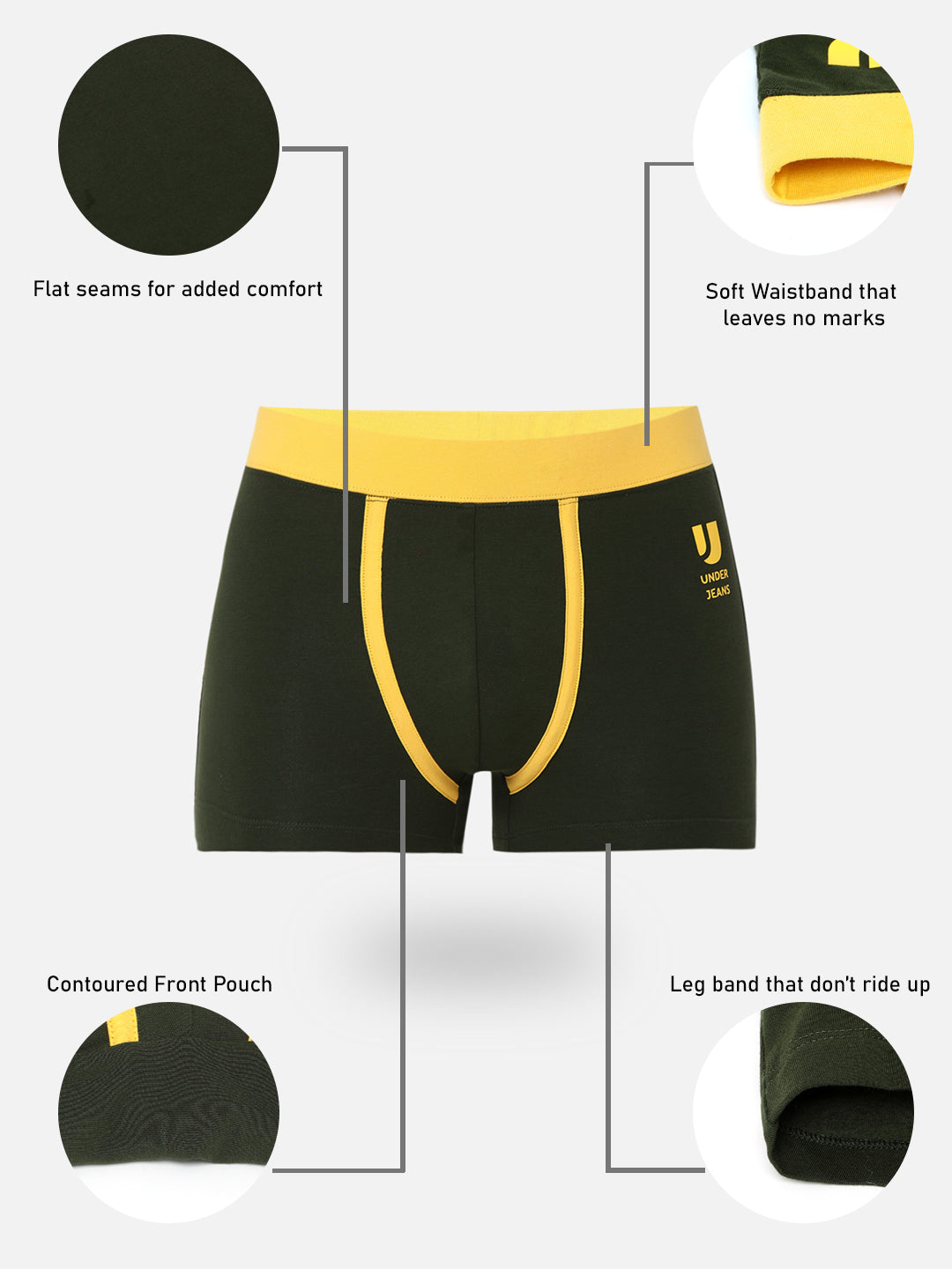 Men Premium Cotton Blend Olive Trunk- UnderJeans by Spykar