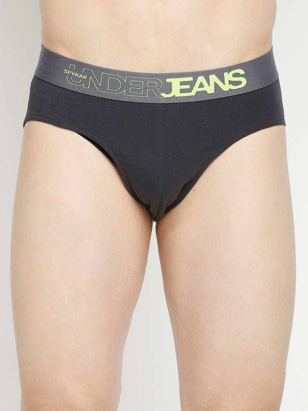 Men Premium Yellow & Dark Grey Cotton Blend Brief - Pack Of 2- UnderJeans by Spykar