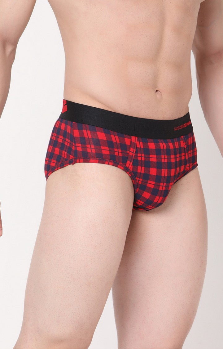 Blue-Check Cotton Brief for Men Premium- UnderJeans by Spykar