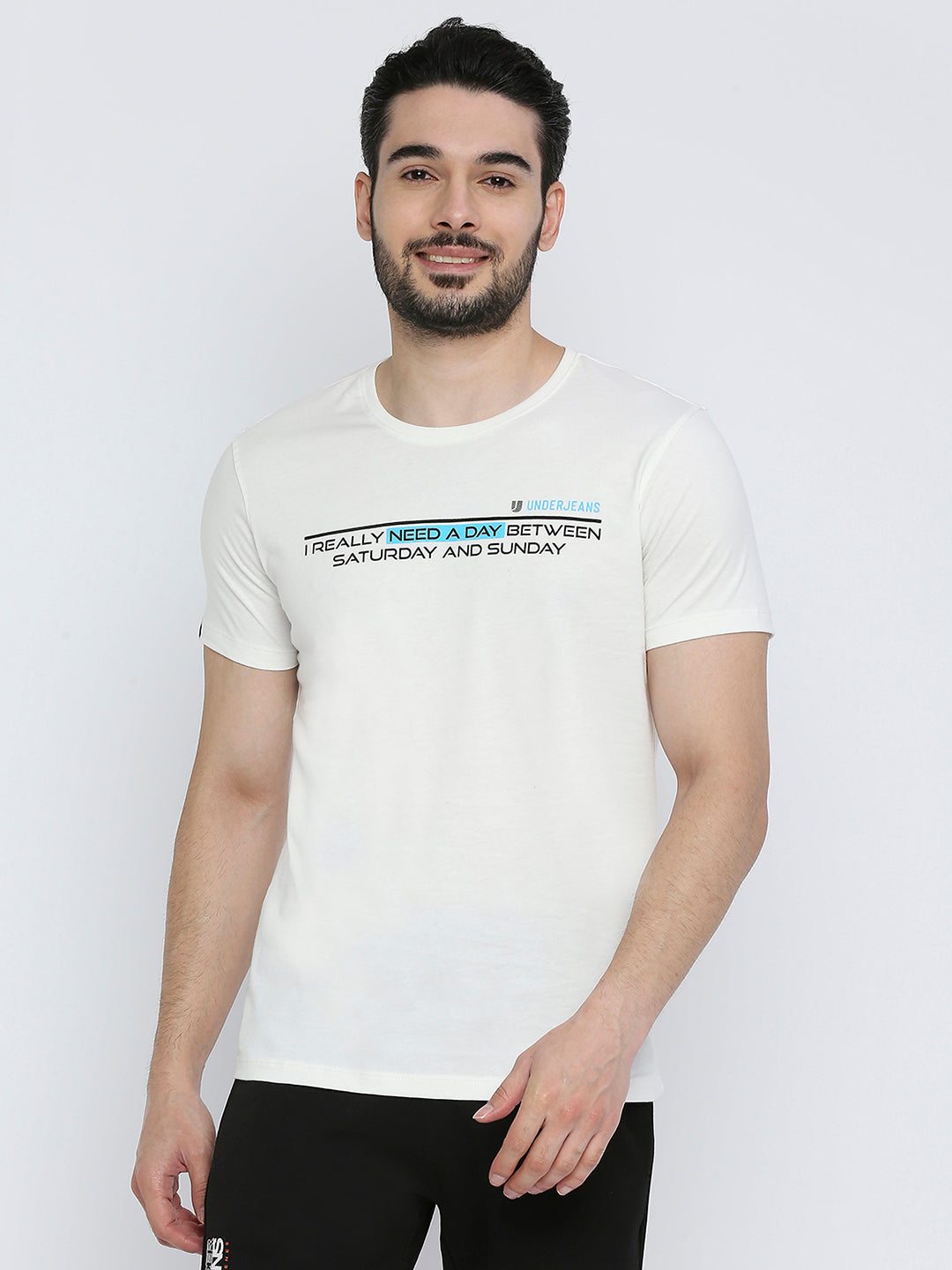 Men Premium Cotton Ecru Round Neck Tshirt- UnderJeans by Spykar