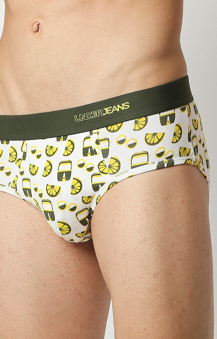 Men Premium Green Cotton Blend Regular Fit Brief - UnderJeans by Spykar