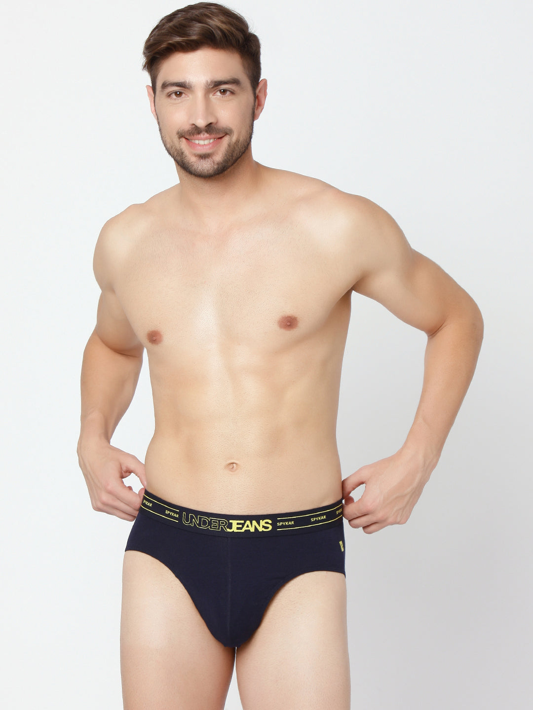 Men Premium Grey Navy & Olive Cotton Blend Brief (Pack of 3)- Underjeans by Spykar