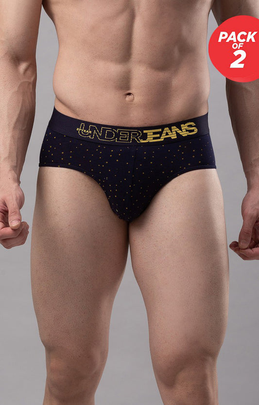 Underjeans by Spykar Men Premium Cotton Blend Navy Brief - (Pack of 2)
