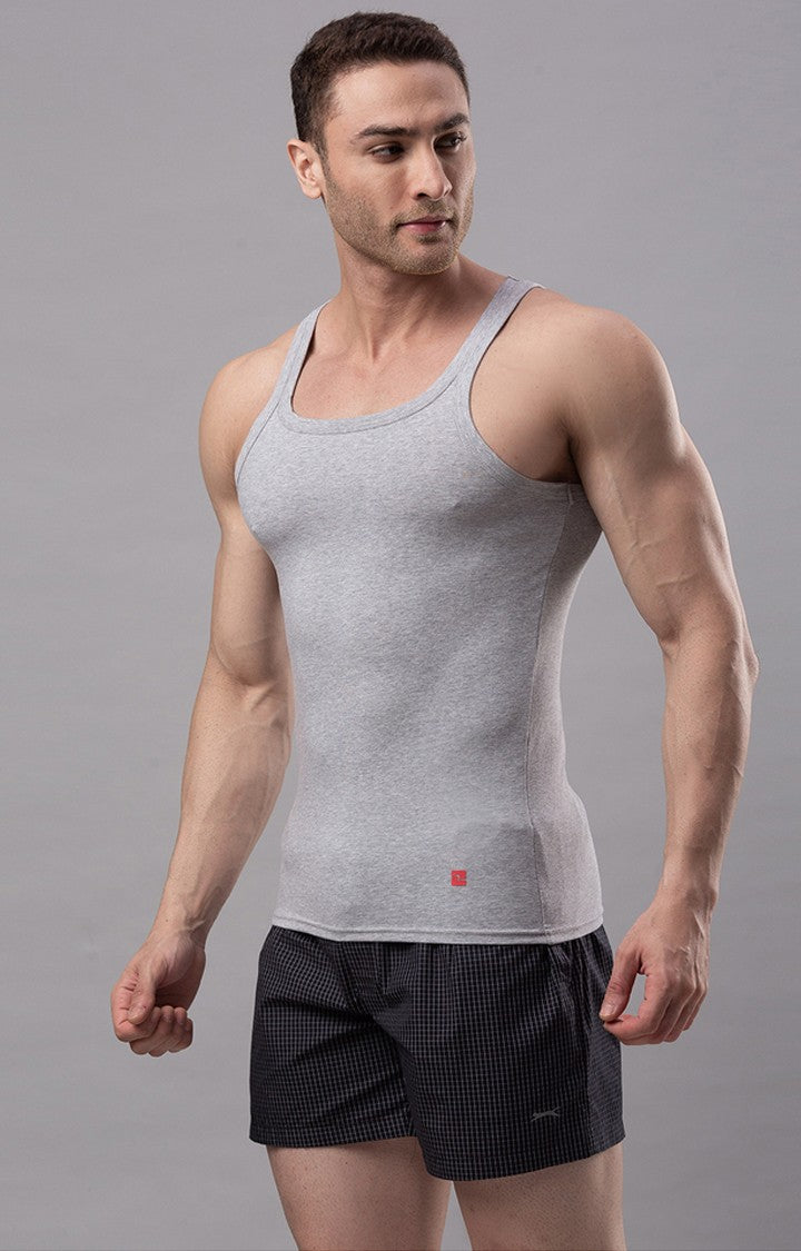 Grey Cotton Lycra Vest (Square Neck)- UnderJeans by Spykar
