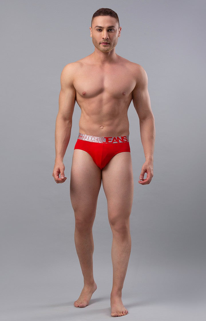 Underjeans by Spykar Men Premium Cotton Blend Red Brief