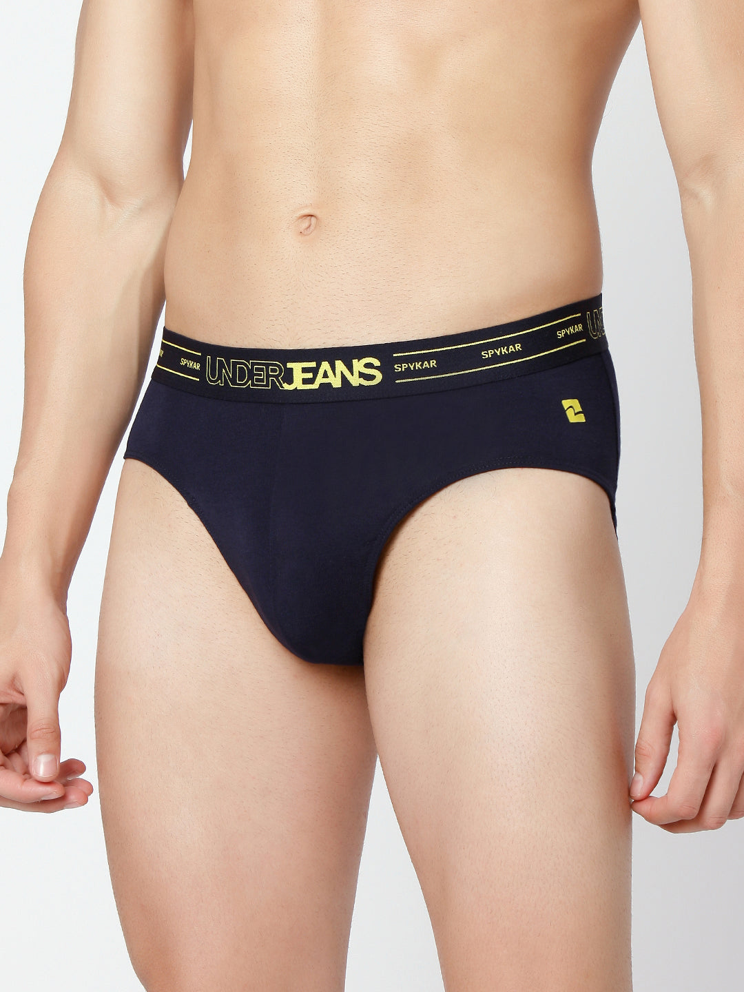 Men Premium Grey Navy & White Cotton Blend Brief (Pack of 3)- UnderJeans by Spykar