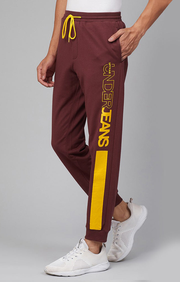Maroon Cotton Blend Solid Trackpants- UnderJeans by Spykar