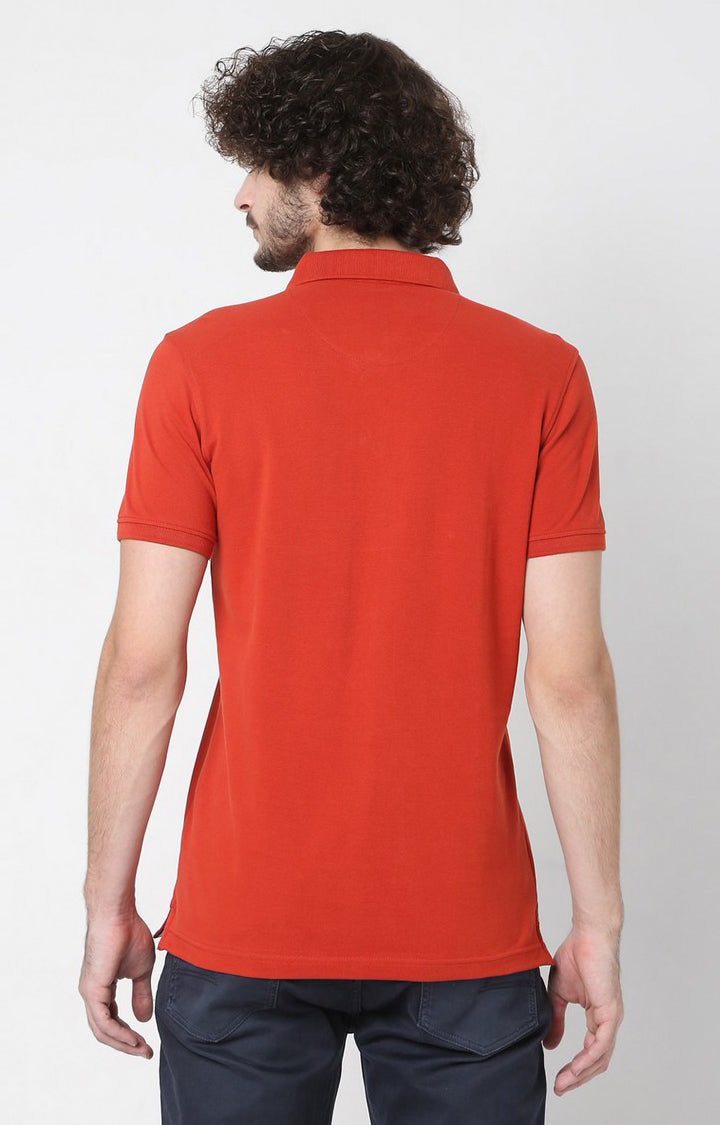 Men Premium Orange Cotton Regular Fit Polo T-Shirt - UnderJeans By Spykar