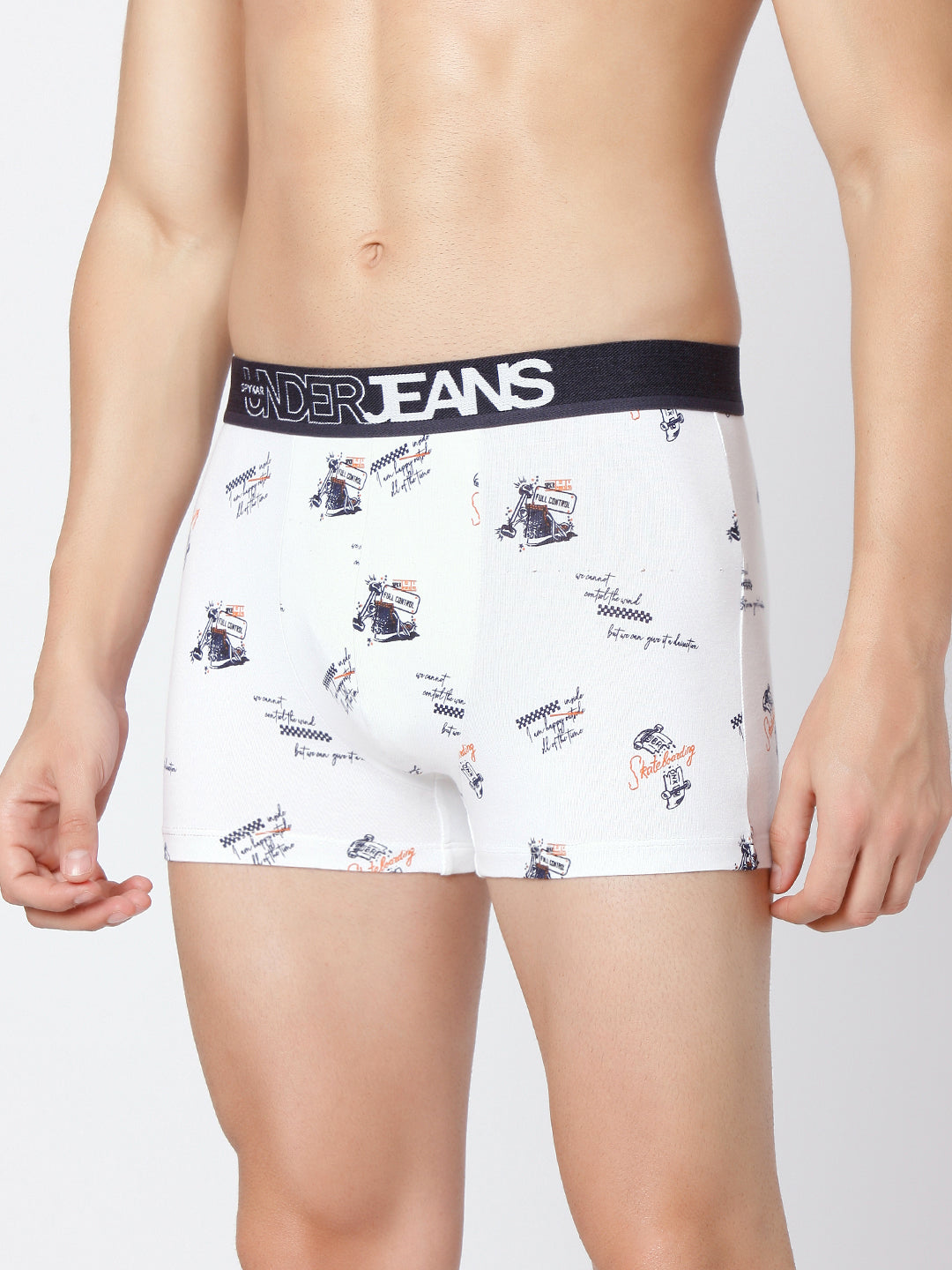 Men Premium White & Yellow Cotton Blend Trunk (Pack of 2)- UnderJeans by Spykar