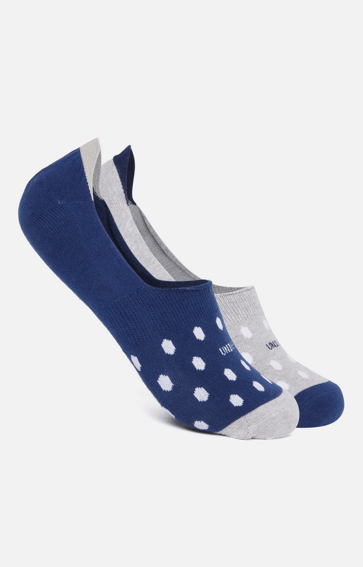 Men Premium Light Grey Navy No Show (Pack of 2) Socks- UnderJeans by Spykar