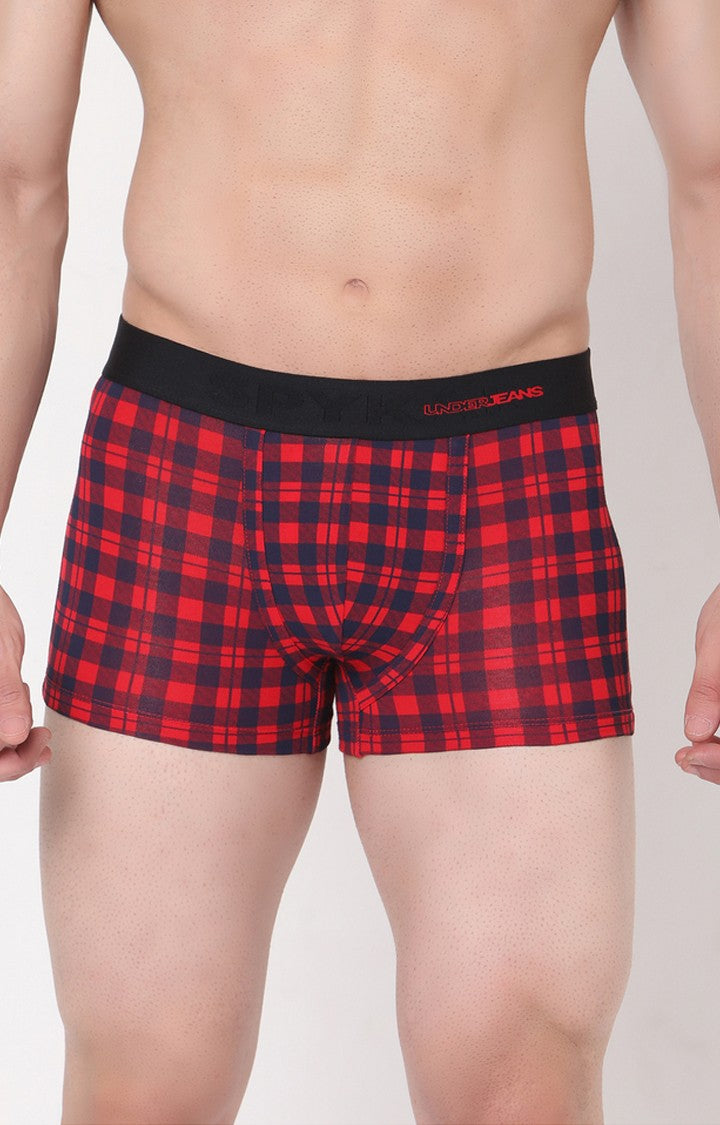 Blue-Check Cotton Trunk for Men Premium- UnderJeans by Spykar
