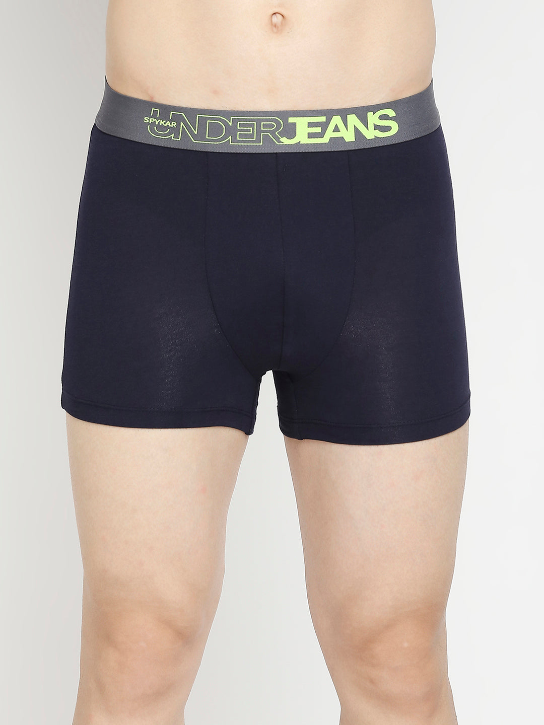 Men Premium Navy Blue & Olive Cotton Blend Trunk - Pack Of 2- UnderJeans by Spykar