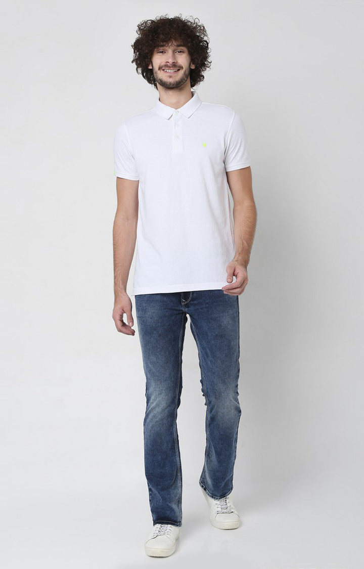 Men Premium White Cotton Slim Fit Polo T-Shirt - UnderJeans By Spykar