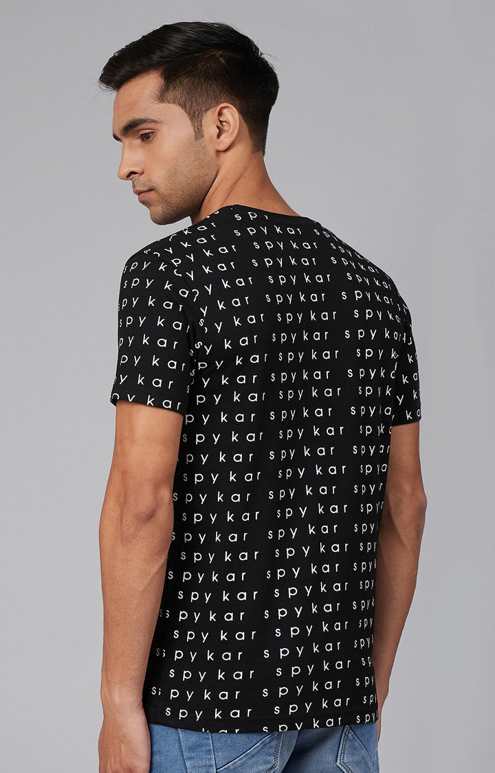 Black Cotton Printed Round Neck T-Shirts- UnderJeans by Spykar